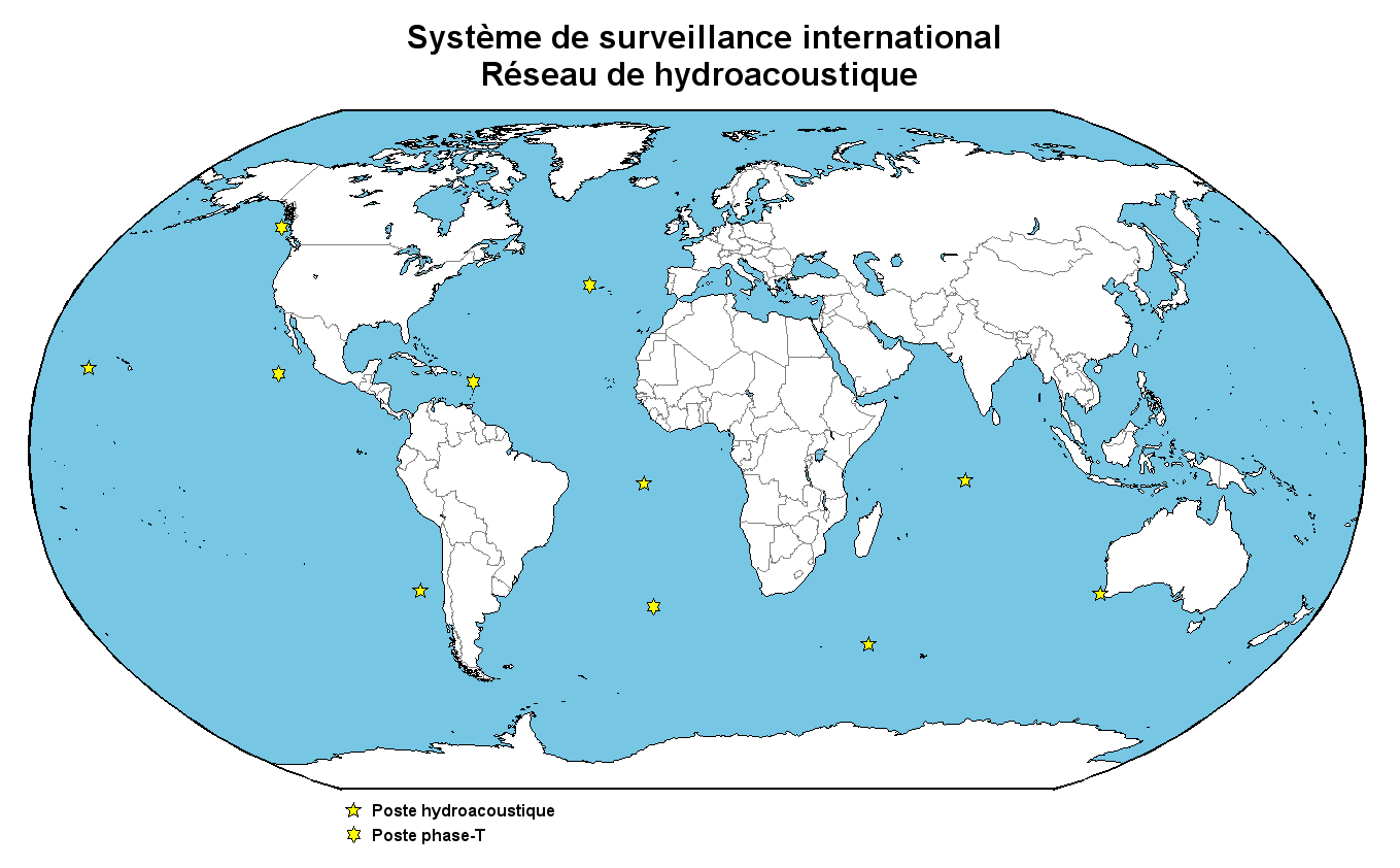 Poste hydroacoustique: Répartition mondiale du réseau hydroacoustique SSI